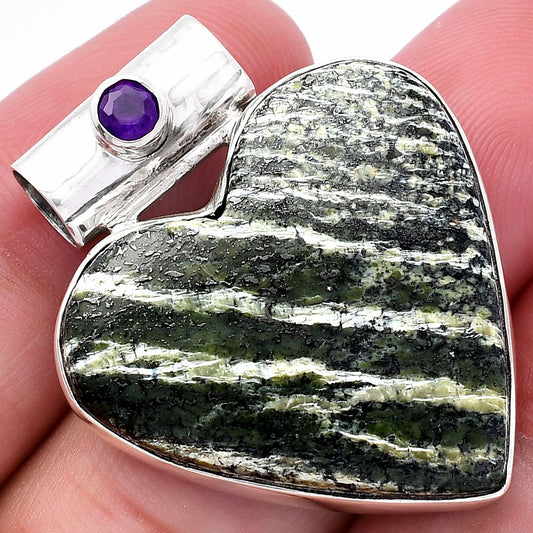 Heart - Natural Chrysotile & Amethyst Pendant P-1300 SDP145384