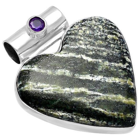 Heart - Natural Chrysotile & Amethyst Pendant P-1300 SDP145384