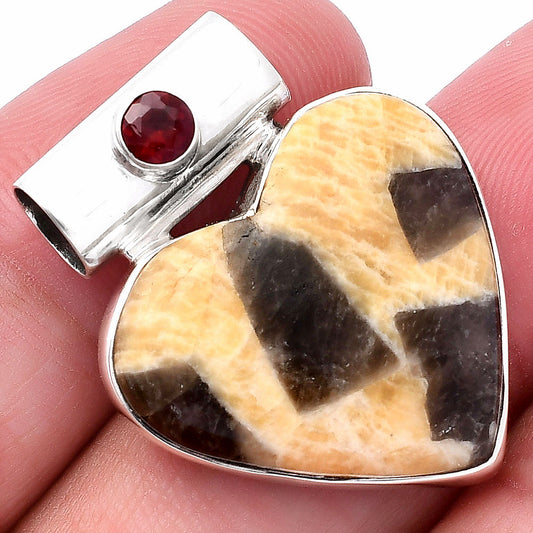 Heart - Natural Cobra Jasper & Garnet Pendant P-1300 SDP145388