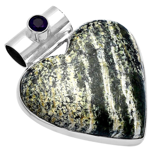 Heart - Natural Chrysotile & Amethyst Pendant P-1300 SDP145394