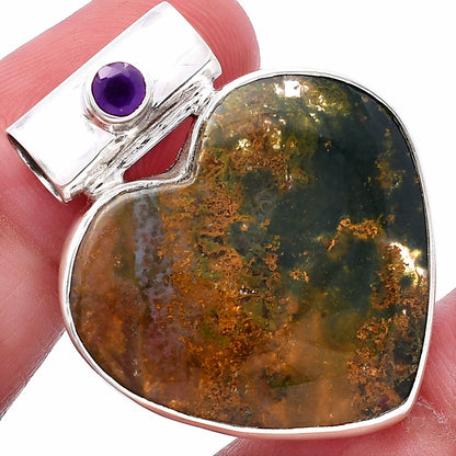 Heart - Moss Agate - India & Amethyst Pendant P-1300 SDP145395