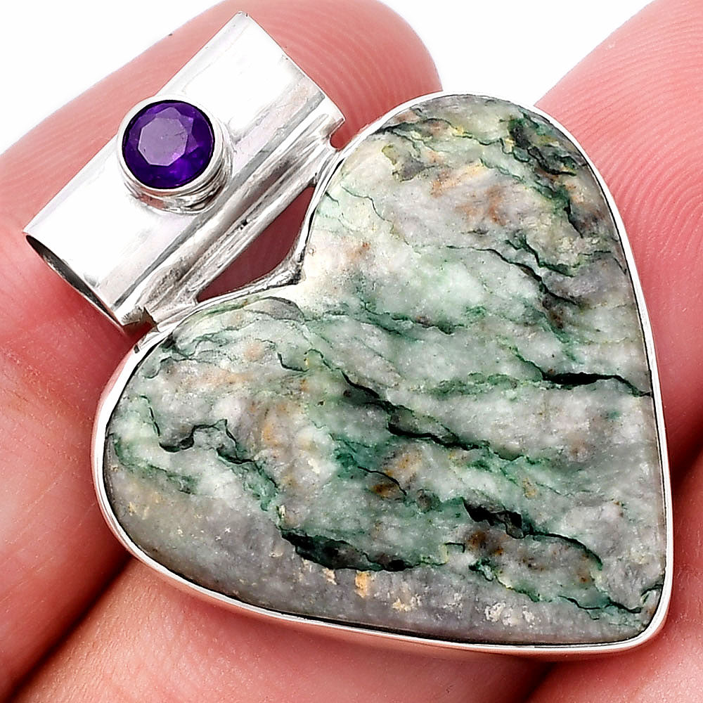 Heart Tree Weed Moss Agate & Amethyst Pendant P-1300 SDP145396