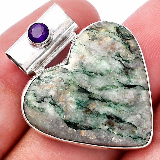 Heart Tree Weed Moss Agate & Amethyst Pendant P-1300 SDP145396
