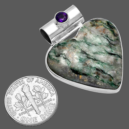 Heart Tree Weed Moss Agate & Amethyst Pendant P-1300 SDP145396