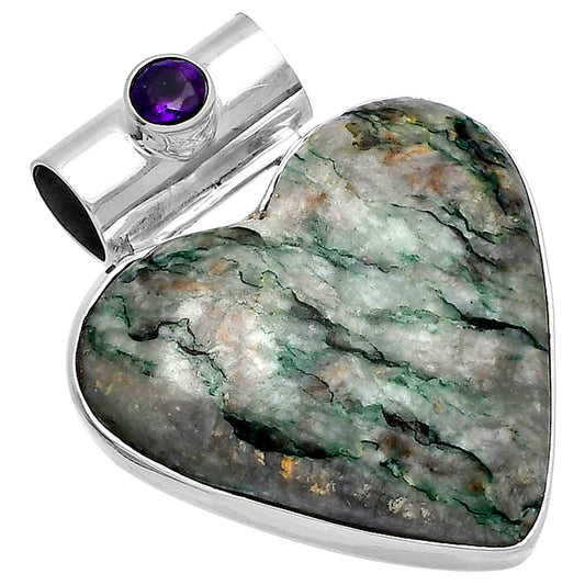 Heart Tree Weed Moss Agate & Amethyst Pendant P-1300 SDP145396