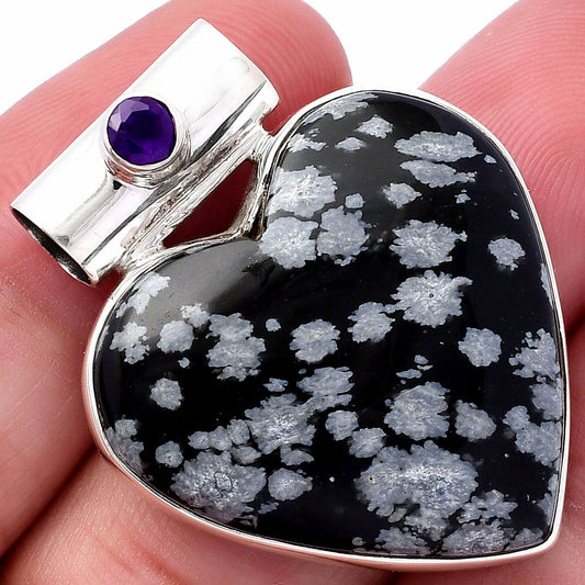 Heart Snow Flake Obsidian & Amethyst Pendant P-1300 SDP145400