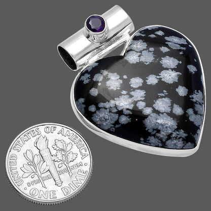 Heart Snow Flake Obsidian & Amethyst Pendant P-1300 SDP145400