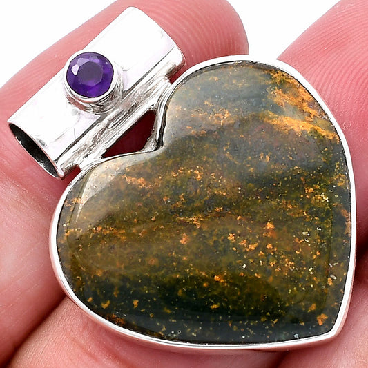 Heart - Moss Agate - India & Amethyst Pendant P-1300 SDP145402