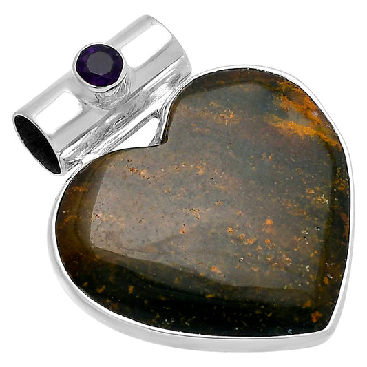 Heart - Moss Agate - India & Amethyst Pendant P-1300 SDP145402
