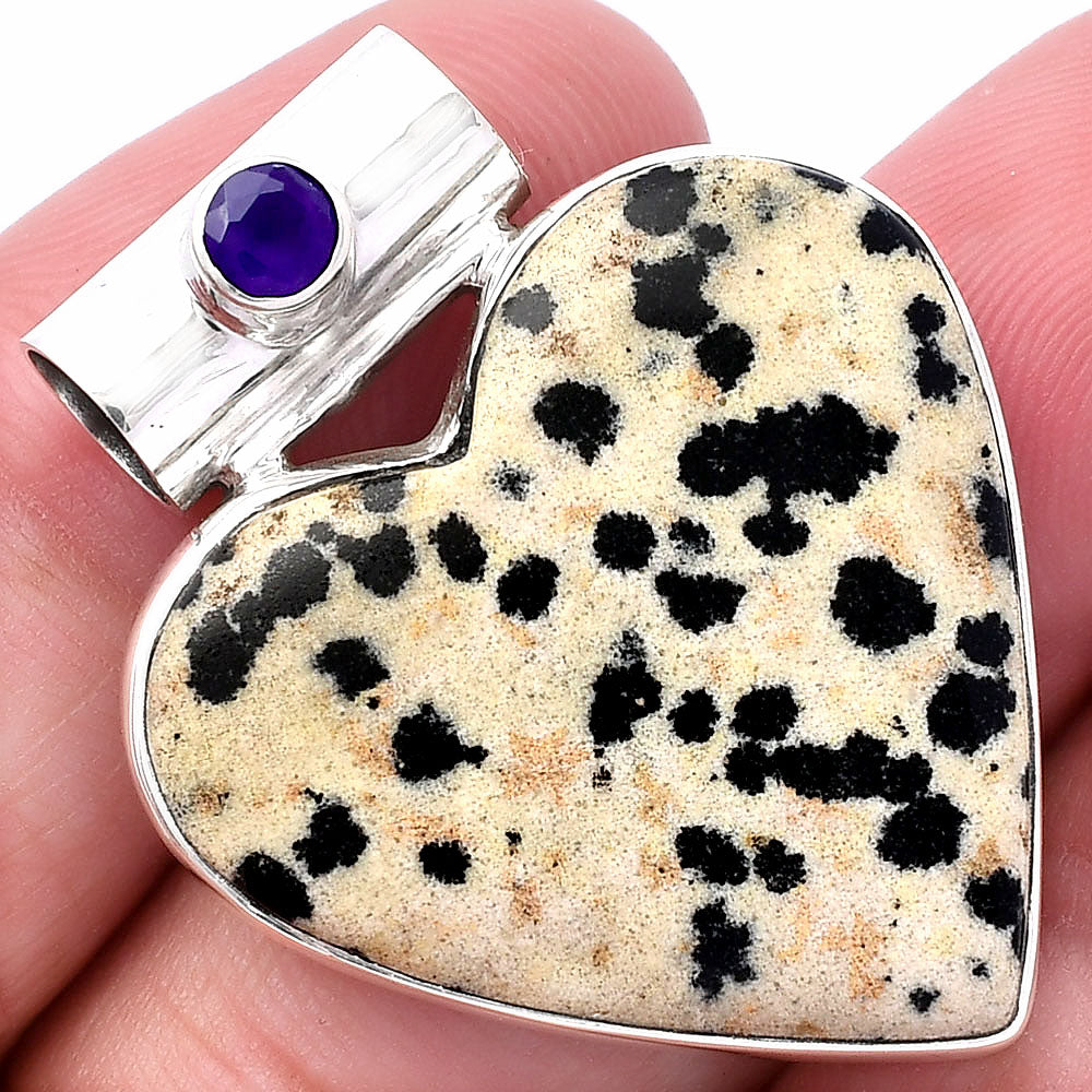 Heart - Natural Dalmatian & Amethyst Pendant P-1300 SDP145407