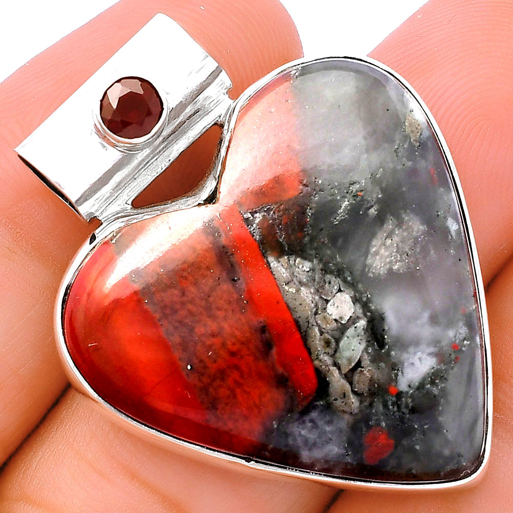 Heart Australian Blood Stone & Garnet Pendant P-1300 SDP145409