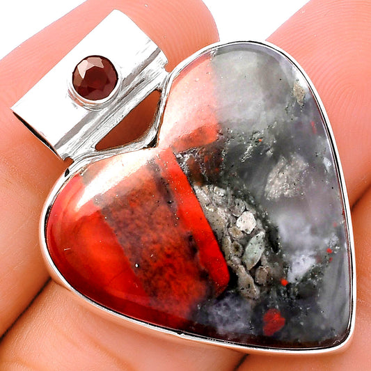 Heart Australian Blood Stone & Garnet Pendant P-1300 SDP145409