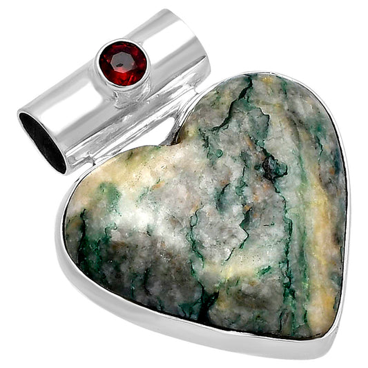 Heart - Tree Weed Moss Agate & Garnet Pendant P-1300 SDP145410