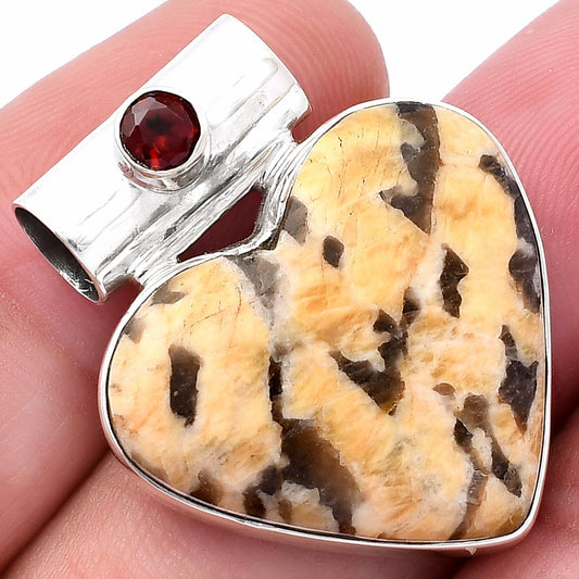 Heart - Natural Cobra Jasper & Garnet Pendant P-1300 SDP145413