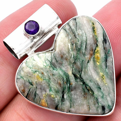 Heart Tree Weed Moss Agate & Amethyst Pendant P-1300 SDP145414