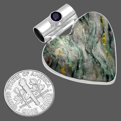 Heart Tree Weed Moss Agate & Amethyst Pendant P-1300 SDP145414