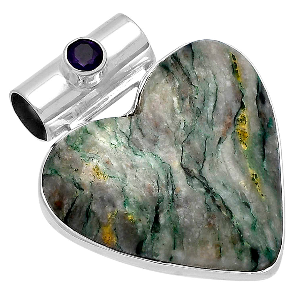 Heart Tree Weed Moss Agate & Amethyst Pendant P-1300 SDP145414