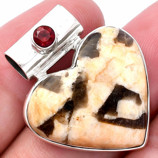 Heart - Natural Cobra Jasper & Garnet Pendant P-1300 SDP145415