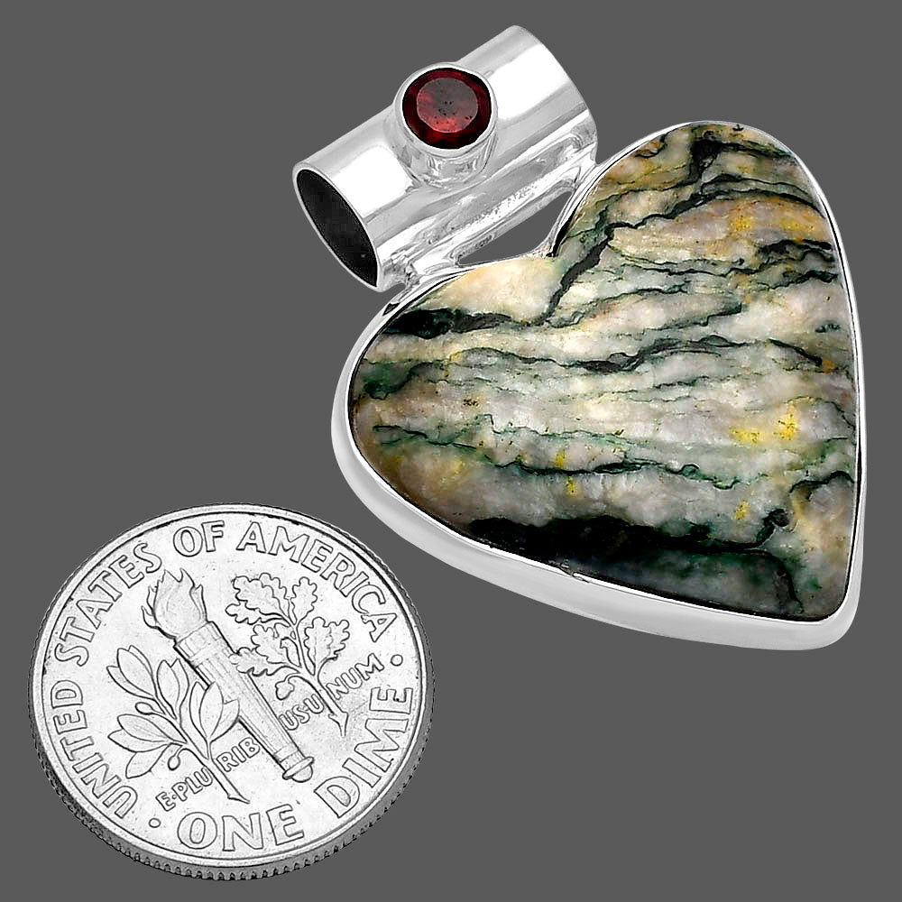 Heart - Tree Weed Moss Agate & Garnet Pendant P-1300 SDP145424