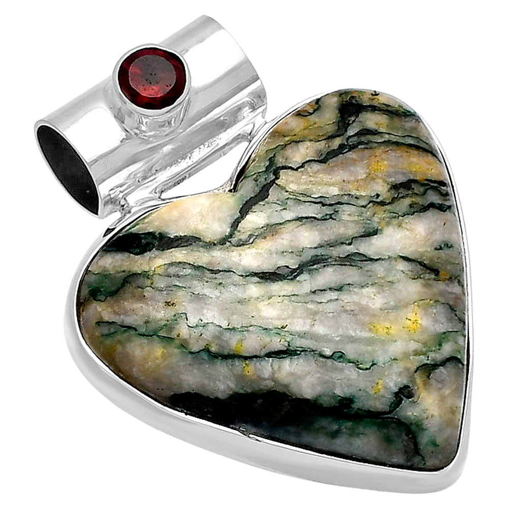 Heart - Tree Weed Moss Agate & Garnet Pendant P-1300 SDP145424