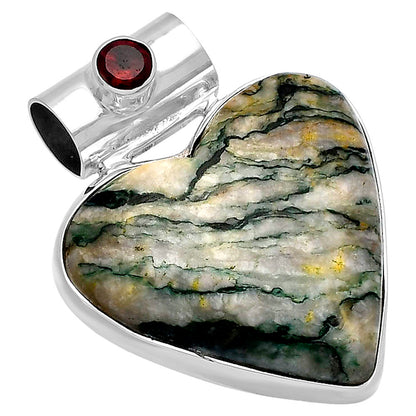 Heart - Tree Weed Moss Agate & Garnet Pendant P-1300 SDP145424