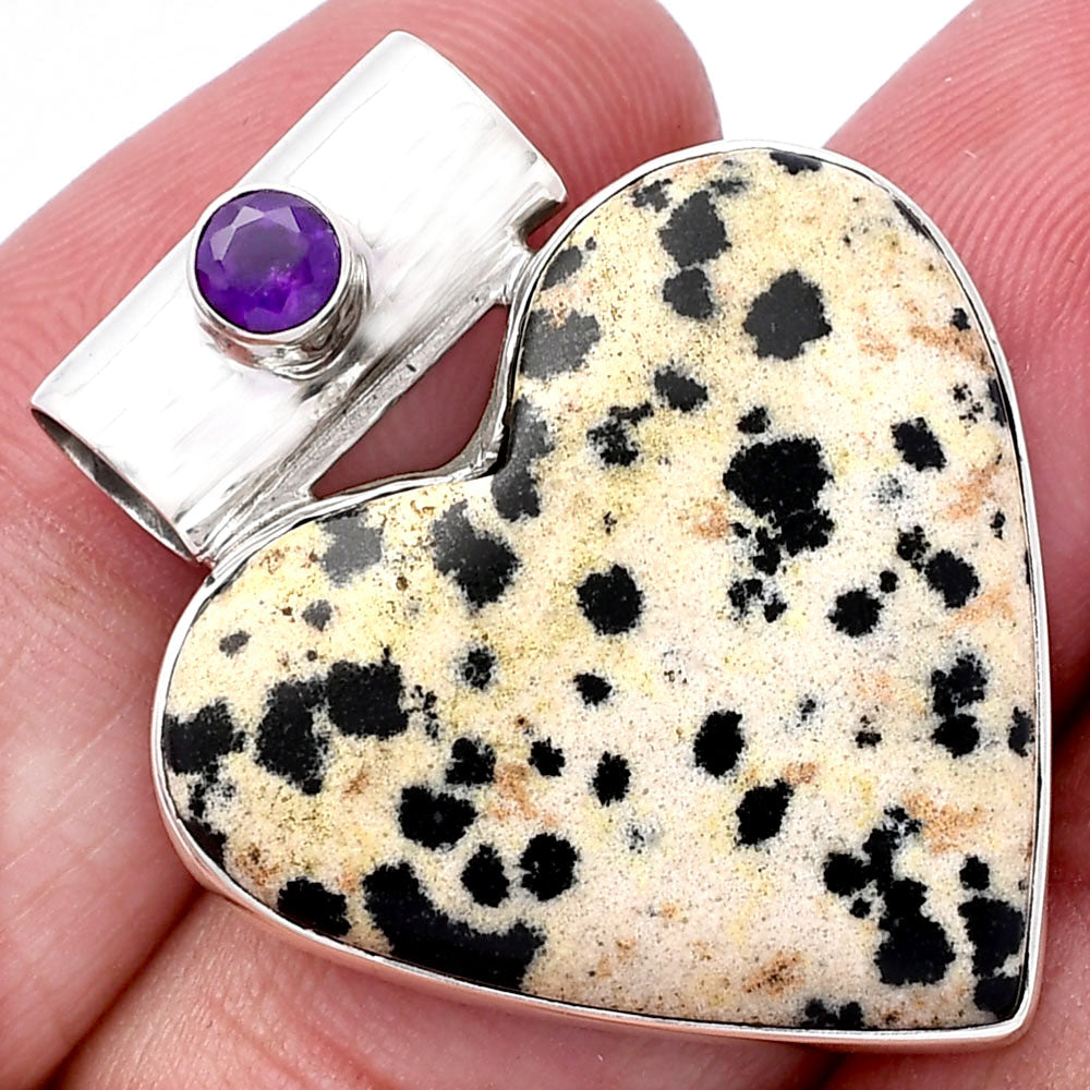 Heart - Natural Dalmatian & Amethyst Pendant P-1300 SDP145425