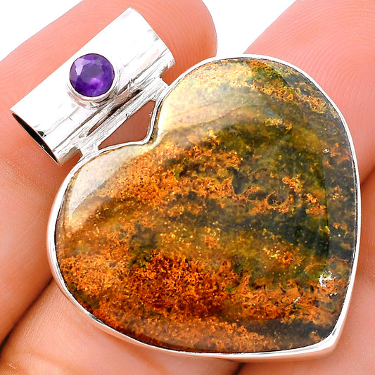 Heart - Red Moss Agate & Amethyst Pendant P-1300 SDP145426