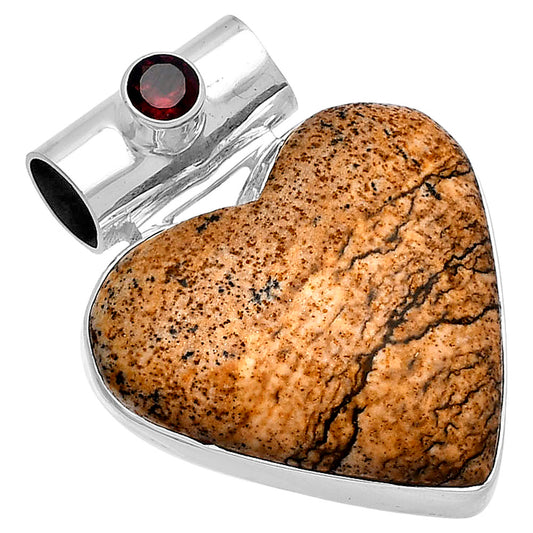 Heart - Picture Jasper & Garnet Pendant P-1300 SDP145430