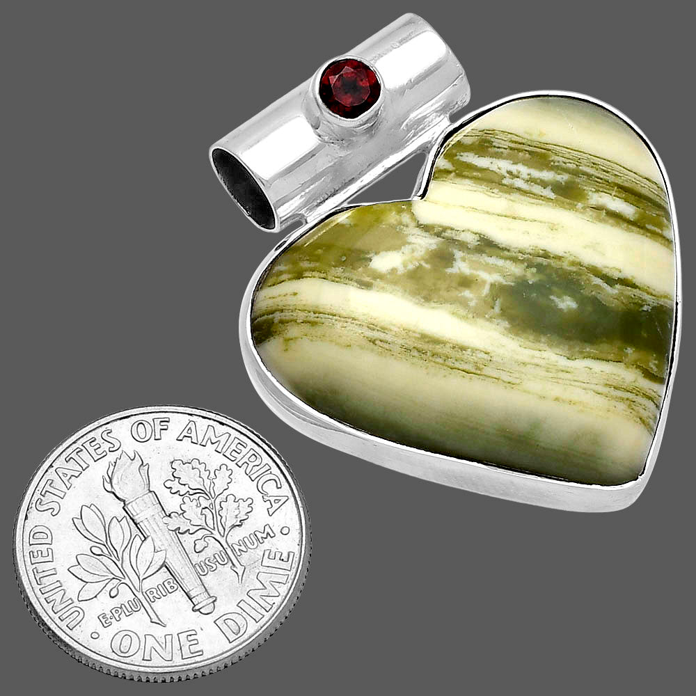 Heart - Natural Serpentine & Garnet Pendant P-1300 SDP145436