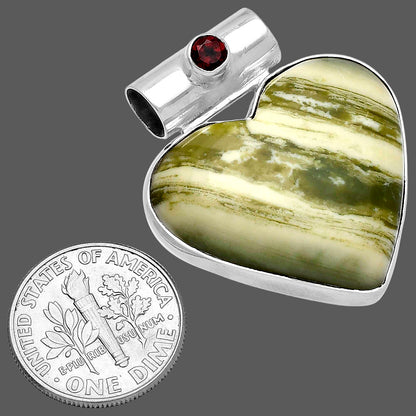 Heart - Natural Serpentine & Garnet Pendant P-1300 SDP145436