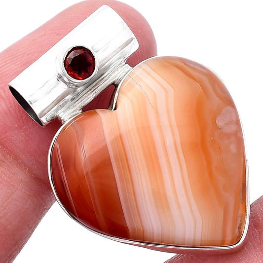 Heart - Lake Superior Agate & Garnet Pendant P-1300 SDP145445