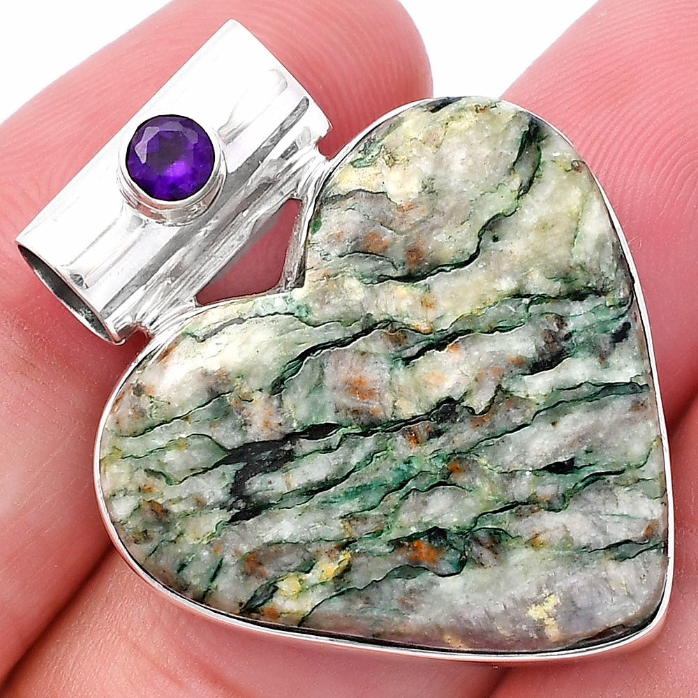 Heart Tree Weed Moss Agate & Amethyst Pendant P-1300 SDP145455