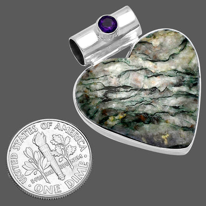 Heart Tree Weed Moss Agate & Amethyst Pendant P-1300 SDP145455