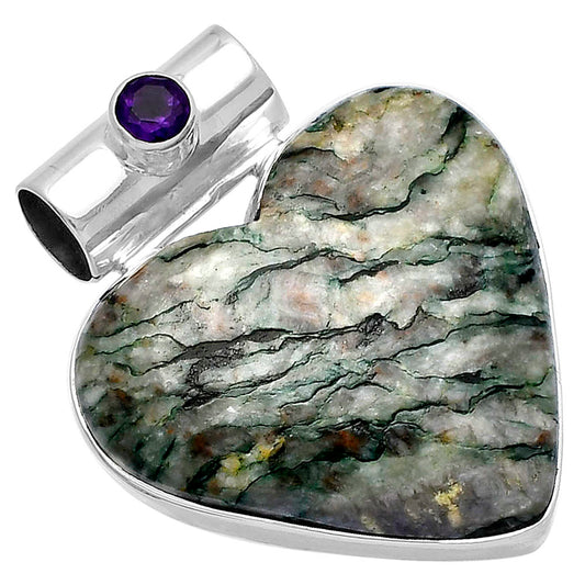 Heart Tree Weed Moss Agate & Amethyst Pendant P-1300 SDP145455