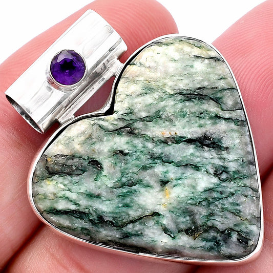 Heart Tree Weed Moss Agate & Amethyst Pendant P-1300 SDP145456