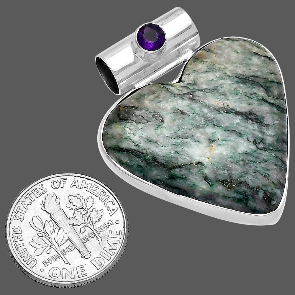 Heart Tree Weed Moss Agate & Amethyst Pendant P-1300 SDP145456