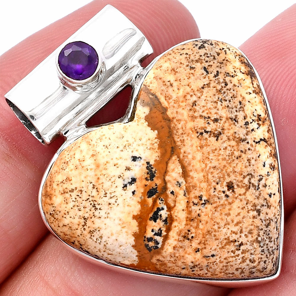 Heart - Picture Jasper & Amethyst Pendant P-1300 SDP145457