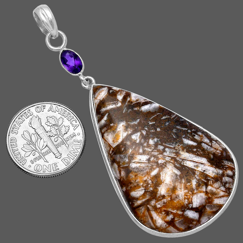 Natural Wild Horse Jasper & Amethyst Pendant P-1098 SDP145554