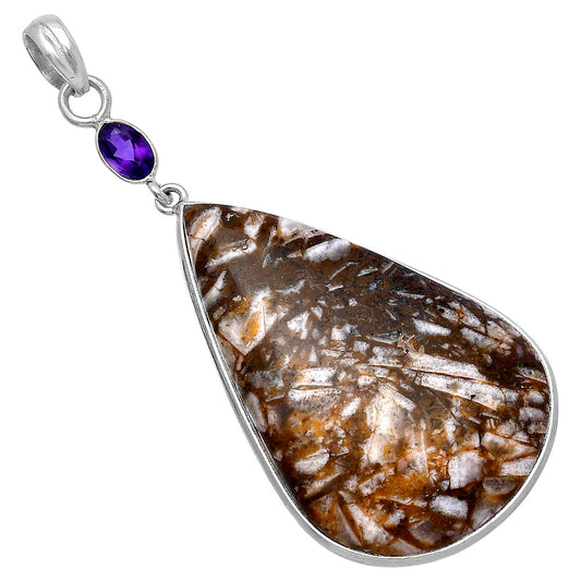 Natural Wild Horse Jasper & Amethyst Pendant P-1098 SDP145554