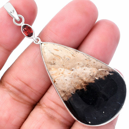 Palm Root Fossil Agate & Garnet Pendant P-1098 SDP145555
