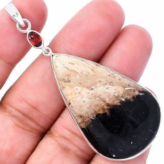 Palm Root Fossil Agate & Garnet Pendant P-1098 SDP145555