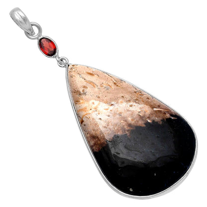 Palm Root Fossil Agate & Garnet Pendant P-1098 SDP145555