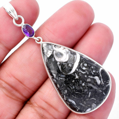 Mexican Cabbing Fossil & Amethyst Pendant P-1098 SDP145564