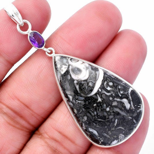Mexican Cabbing Fossil & Amethyst Pendant P-1098 SDP145564