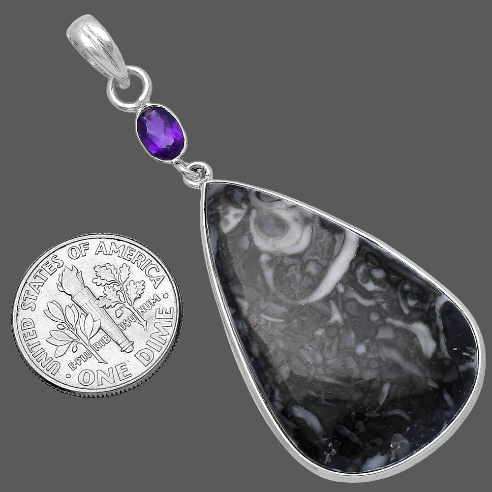 Mexican Cabbing Fossil & Amethyst Pendant P-1098 SDP145564
