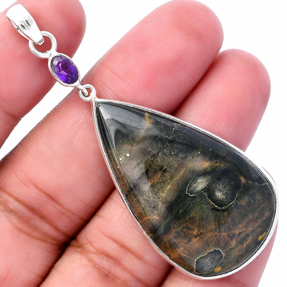 Ocean Jasper - Madagascar & Amethyst Pendant P-1098 SDP145569