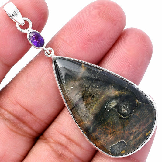 Ocean Jasper - Madagascar & Amethyst Pendant P-1098 SDP145569
