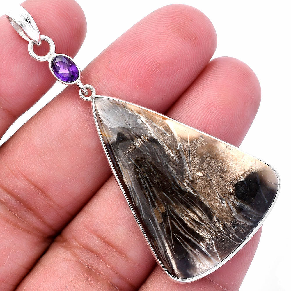 Natural Bat Cave Jasper & Amethyst Pendant P-1098 SDP145575