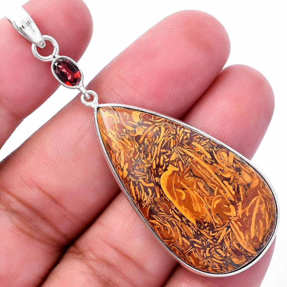 Coquina Fossil Jasper & Garnet Pendant P-1098 SDP145583