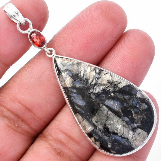 Llanite Blue Opal Crystal Sphere & Garnet Pendant P-1098 SDP145596